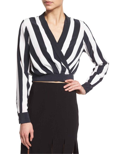 Black Long Sleeve Stripe Print Blouse
